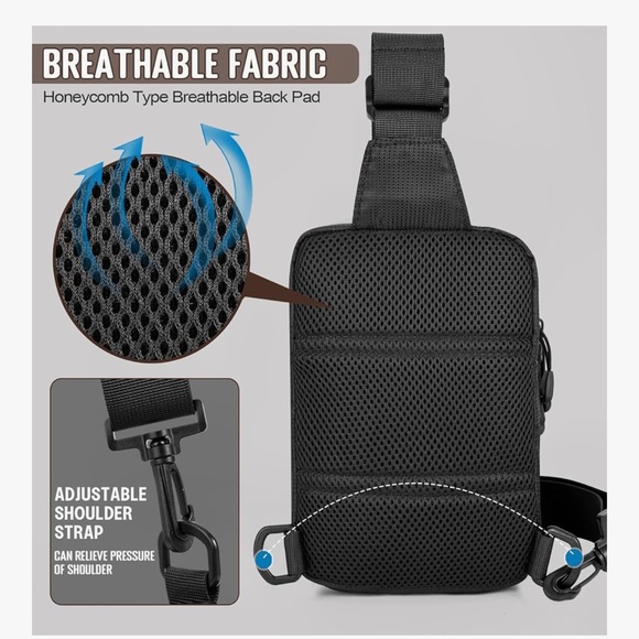 NWOT Black Sling Bag Men Women, Tactical Inspired Waterproof Utility EDC Travel - Picture 5 of 11